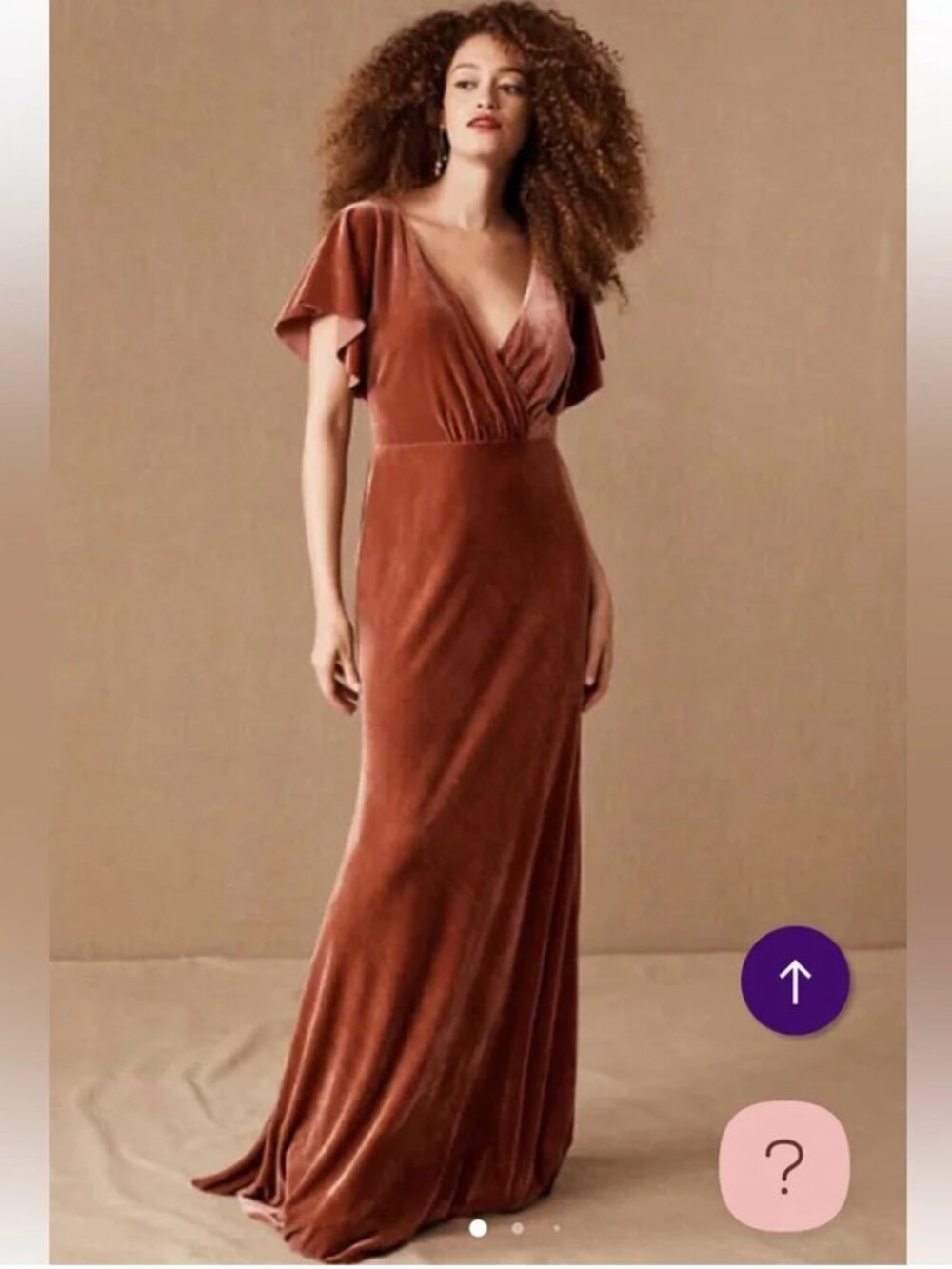 Jenny Yoo Ellis Velvet Flutter Sleeve Open Back Gown in English Rose